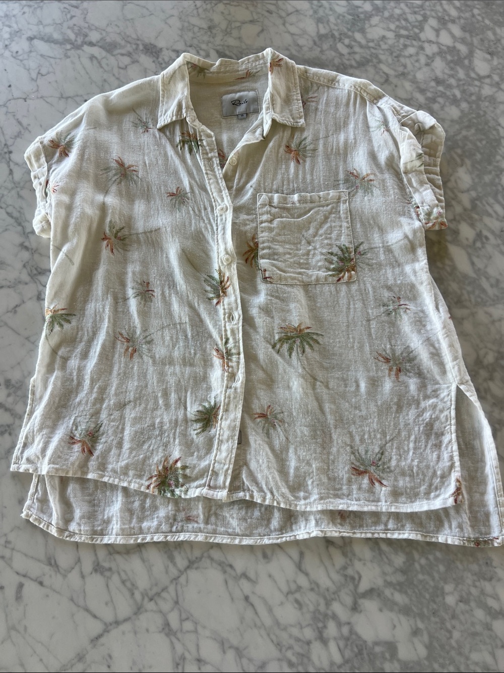 Rails White Linen Button-Up Shirt with Pastel Floral Print